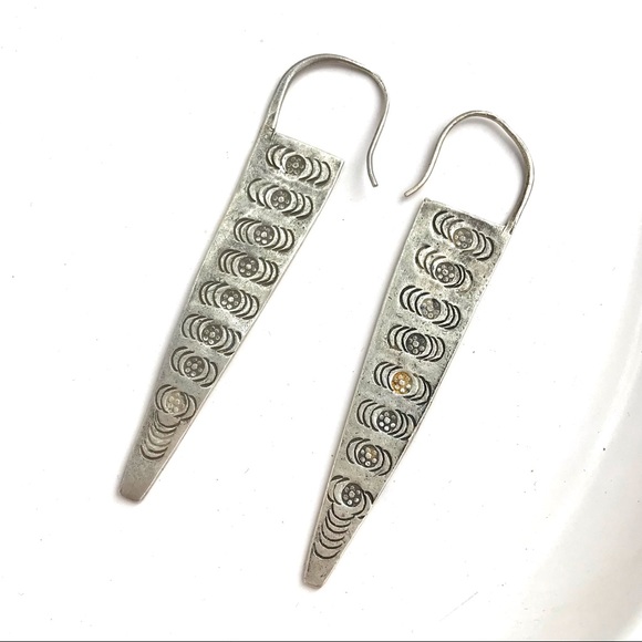Handcrafted cut metal artisan stamped earrings boho gypsy style - Picture 2 of 5